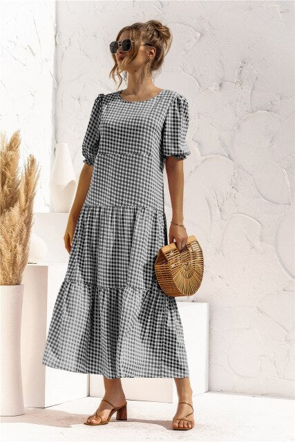 Polka Dot Plaid Print Robe Maxi Dress InsStreet