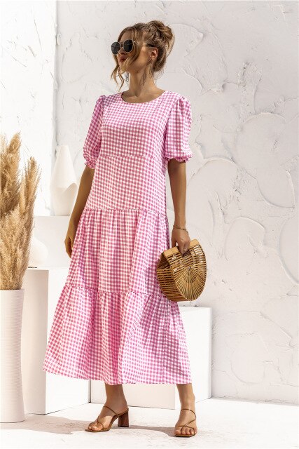 Polka Dot Plaid Print Robe Maxi Dress InsStreet