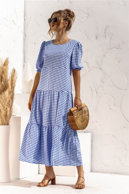 Polka Dot Plaid Print Robe Maxi Dress InsStreet