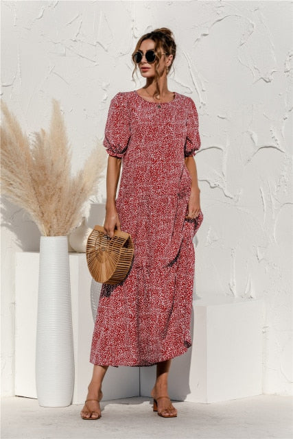 Polka Dot Plaid Print Robe Maxi Dress InsStreet