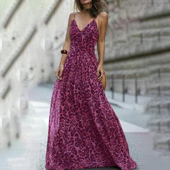 Fashion Sexy Leopard V-Neck Sling Maxi Dresses InsStreet