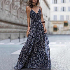 Fashion Sexy Leopard V-Neck Sling Maxi Dresses InsStreet