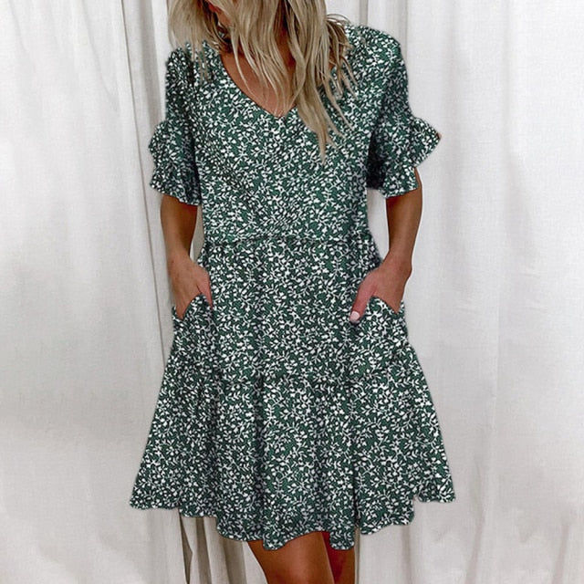 Short Sleeve Floral Print Dress InsStreet