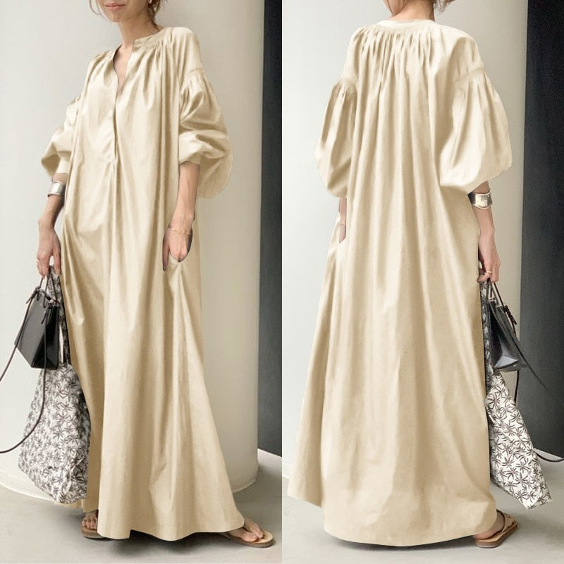 Casual Lantern Sleeve Maxi Sundress InsStreet