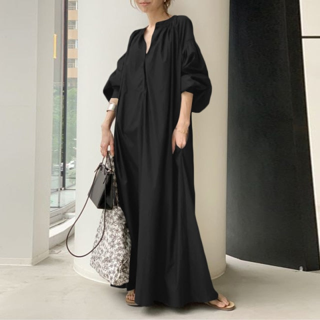 Casual Lantern Sleeve Maxi Sundress InsStreet