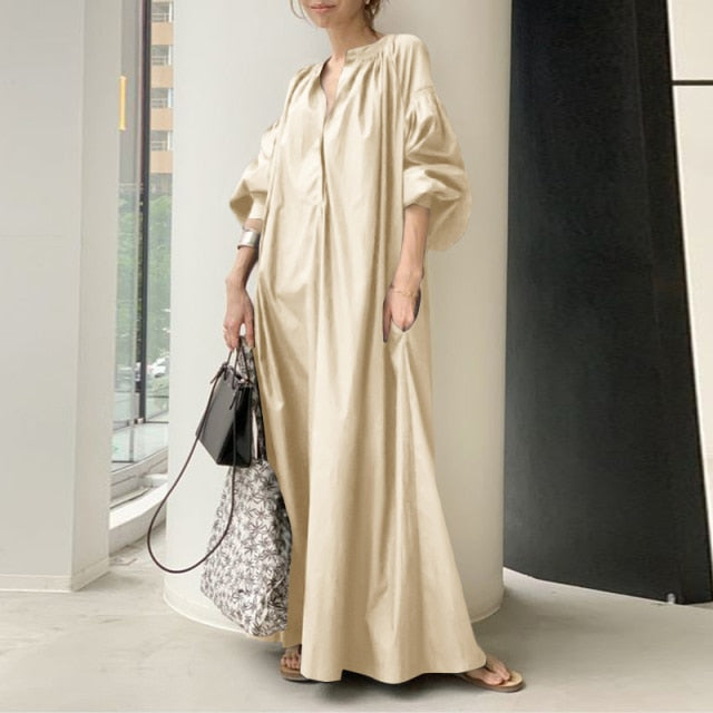 Casual Lantern Sleeve Maxi Sundress InsStreet