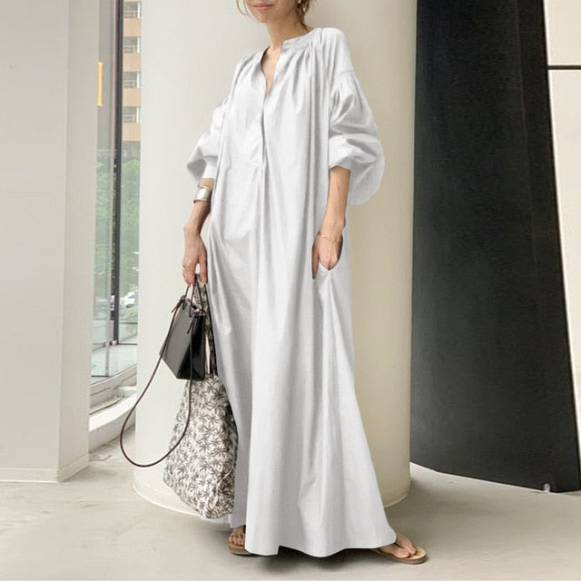 Casual Lantern Sleeve Maxi Sundress InsStreet