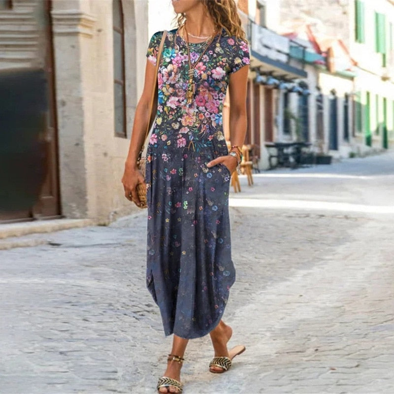 Short Sleeve Bohemian Long Dresses InsStreet