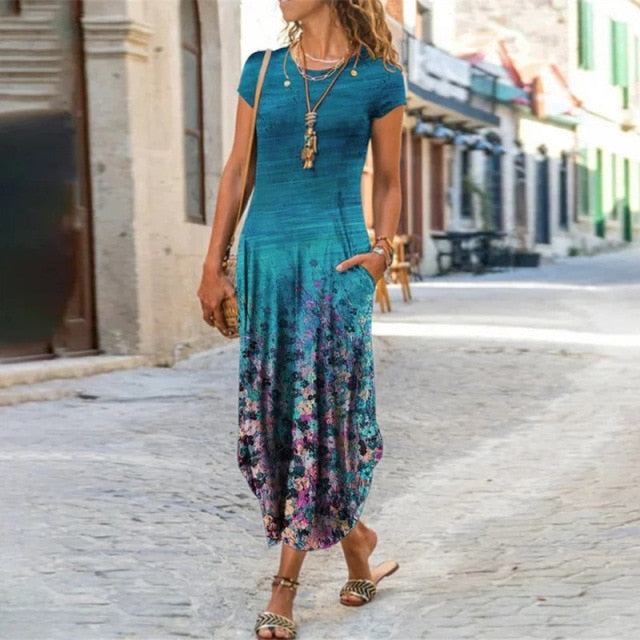 Short Sleeve Bohemian Long Dresses InsStreet