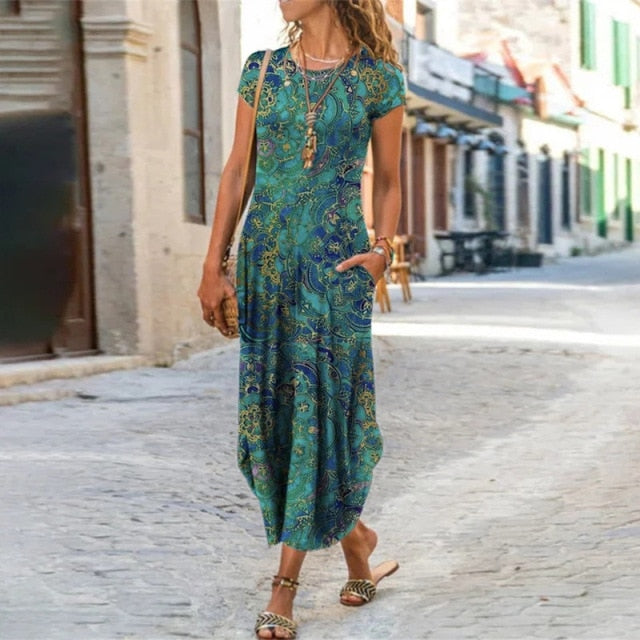 Short Sleeve Bohemian Long Dresses InsStreet