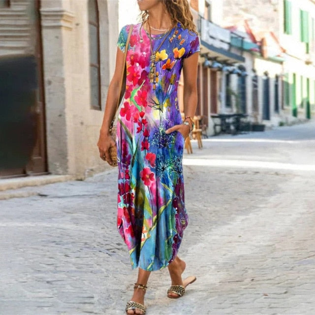 Short Sleeve Bohemian Long Dresses InsStreet