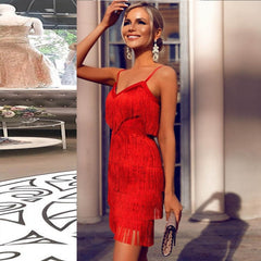 Red Party Evening Luxury Tassel Fringed Bodycon Dress InsStreet