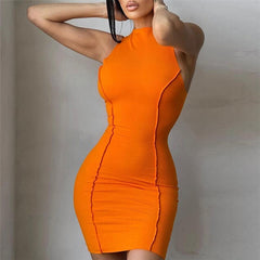 Soild Orange Sleeveless Sexy Bodycon Dress InsStreet