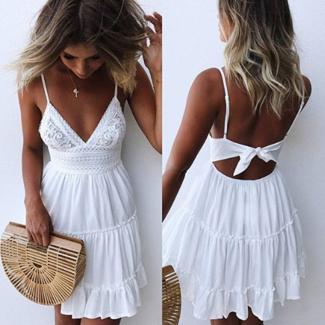 Sexy Lace Spaghetti Strap White Dress InsStreet