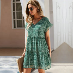 Casual V Neck Ruffles Beach Mini Chiffon Dress InsStreet