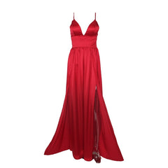 High Splits Red Satin Night Club Party Dress InsStreet