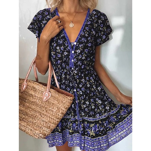 Fashion Short Sleeves V-neck Dresses InsStreet