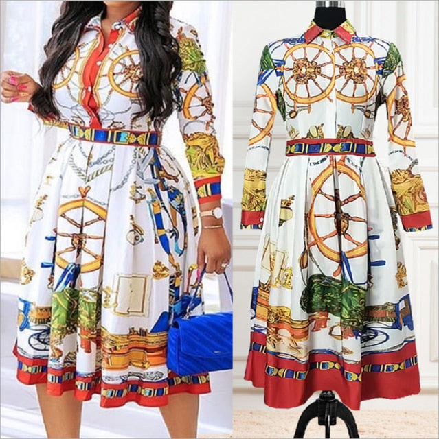 Printed Long Sleeve Fashion Dresses InsStreet