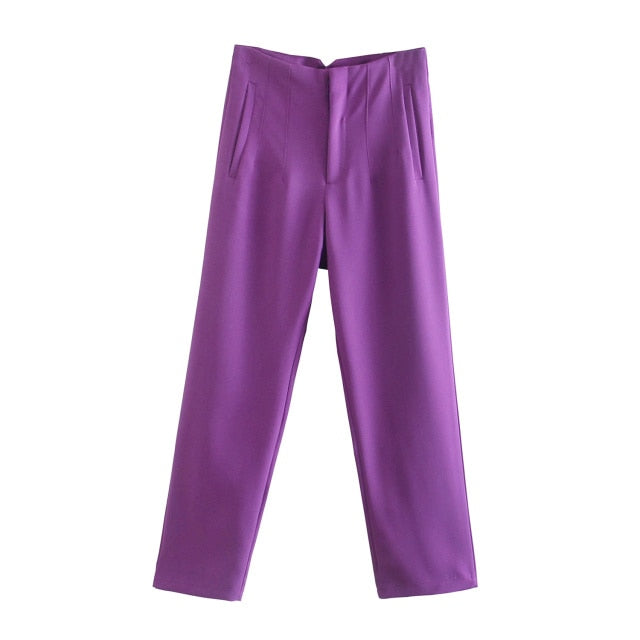 Chic Button Zip Elegant Pink Casual Pants InsStreet