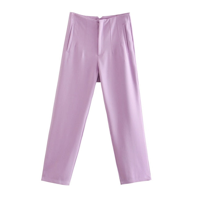 Chic Button Zip Elegant Pink Casual Pants InsStreet