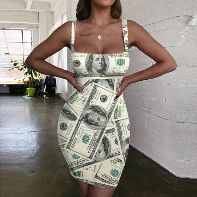 Sexy Money Print Ladies Dresses InsStreet