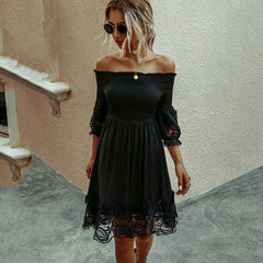 White Black Lace Dress InsStreet