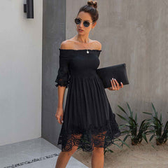 White Black Lace Dress InsStreet