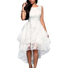 White Sleeveless O Neck Lace Dress InsStreet