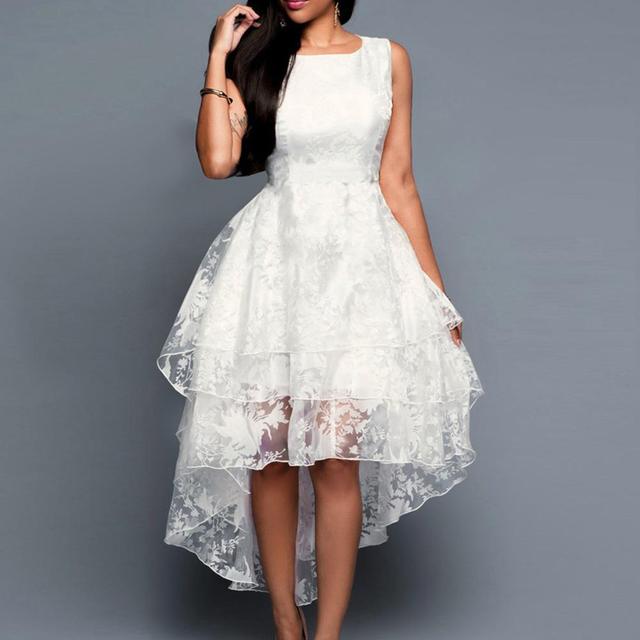 White Sleeveless O Neck Lace Dress InsStreet