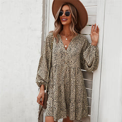 Casual V Neck Button Full Sleeve Dot Mini Dresses InsStreet