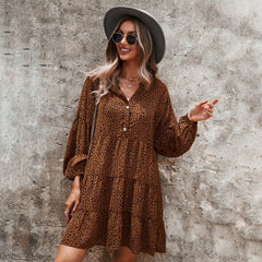 Casual V Neck Button Full Sleeve Dot Mini Dresses InsStreet