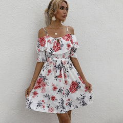 Sexy Spaghetti Strap Floral Print Mini Dress InsStreet