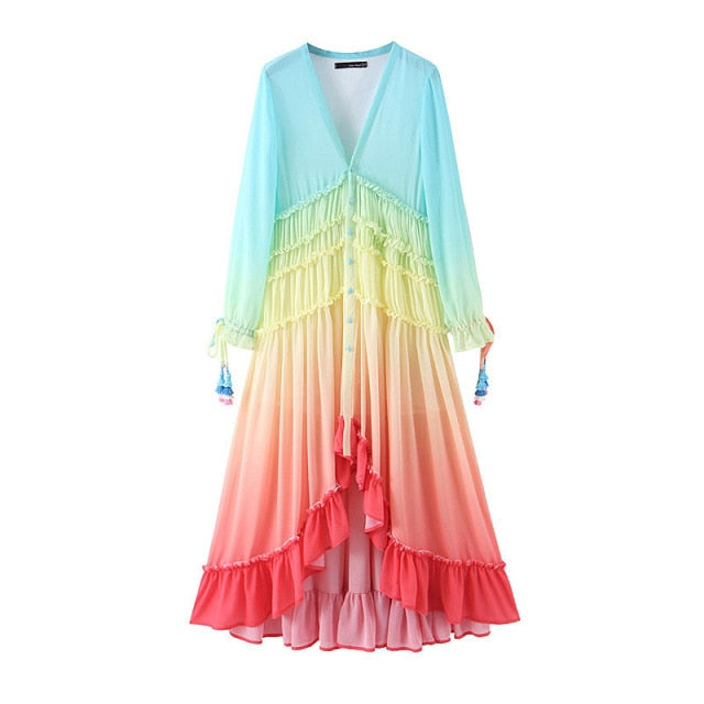 Bohemian Printing Gradient Elegant Maxi Dress InsStreet