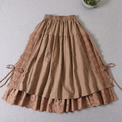 Sweet Japan Style Mori Lace Stitched Linen Skirt InsStreet