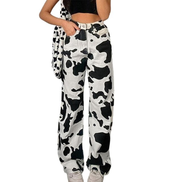 Streetwear Cow Print Baggy Jeans InsStreet