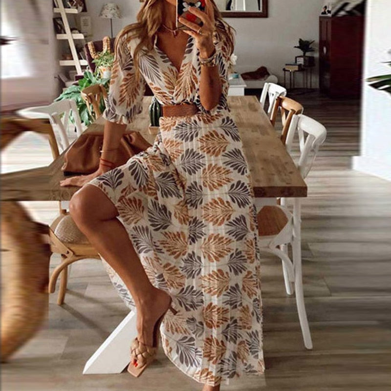 Print A-Line Boho Dress InsStreet