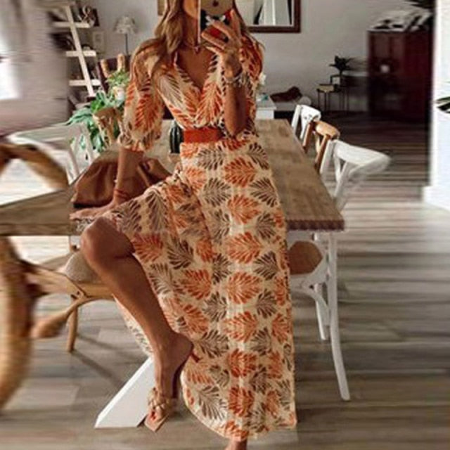 Print A-Line Boho Dress InsStreet