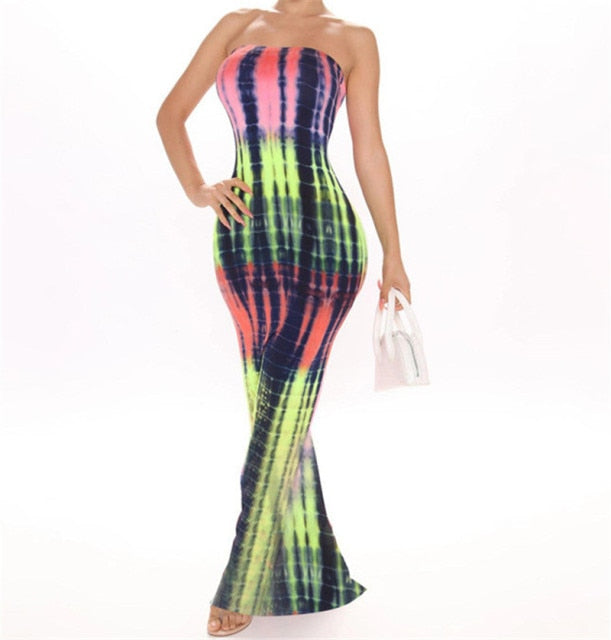 Colorful Strapless Maxi Bodycon Dress InsStreet