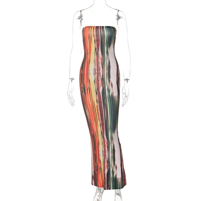 Colorful Strapless Maxi Bodycon Dress InsStreet