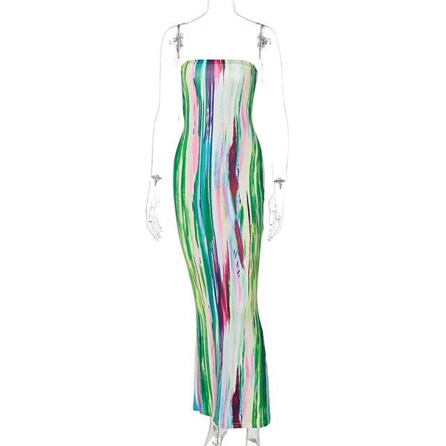 Colorful Strapless Maxi Bodycon Dress InsStreet