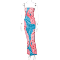 Colorful Strapless Maxi Bodycon Dress InsStreet