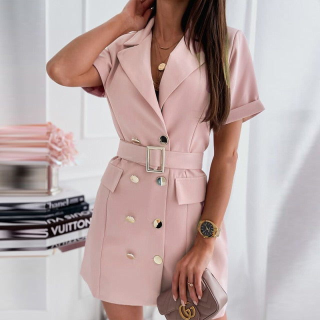 Elegant Turn-Down Collar Office Lady Dress InsStreet