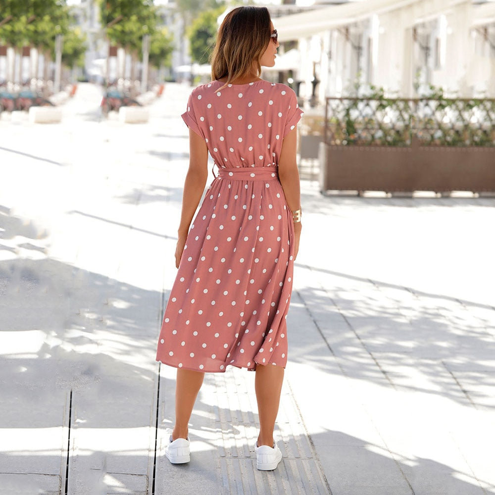 Fashion O Neck Print Polka Dot Dress InsStreet