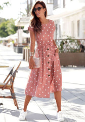 Fashion O Neck Print Polka Dot Dress InsStreet