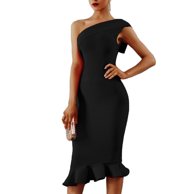 Sexy Shiny Glitter Off Shoulder Ruffles Slit Midi Dress InsStreet