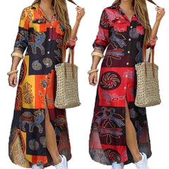 Single-breasted Printed Loose Maxi Shirt Dress InsStreet