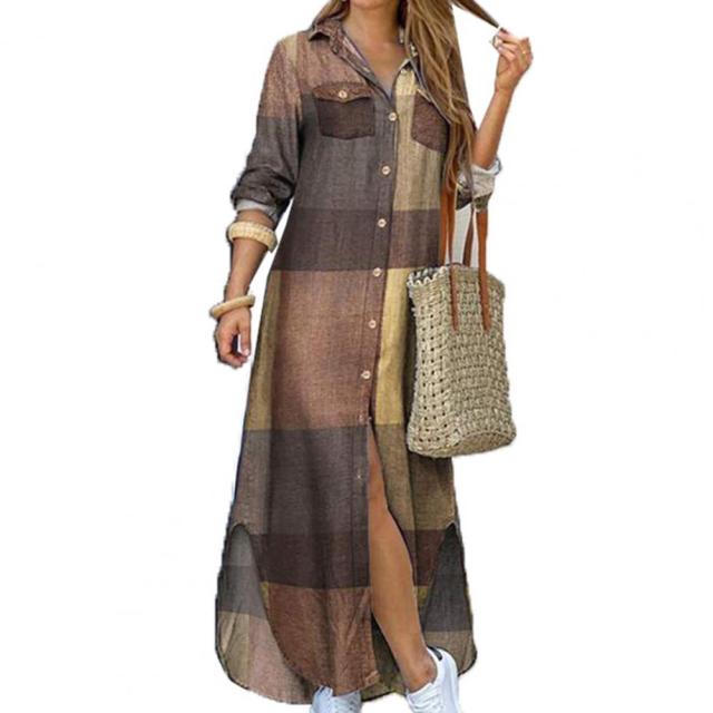 Single-breasted Printed Loose Maxi Shirt Dress InsStreet