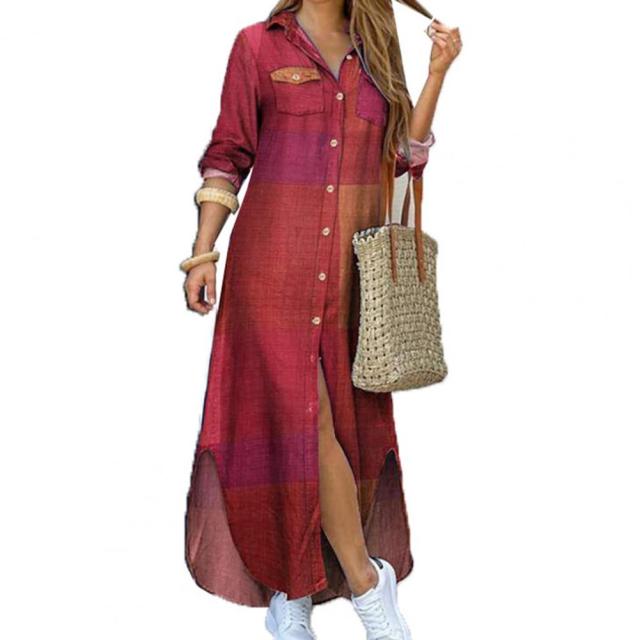 Single-breasted Printed Loose Maxi Shirt Dress InsStreet