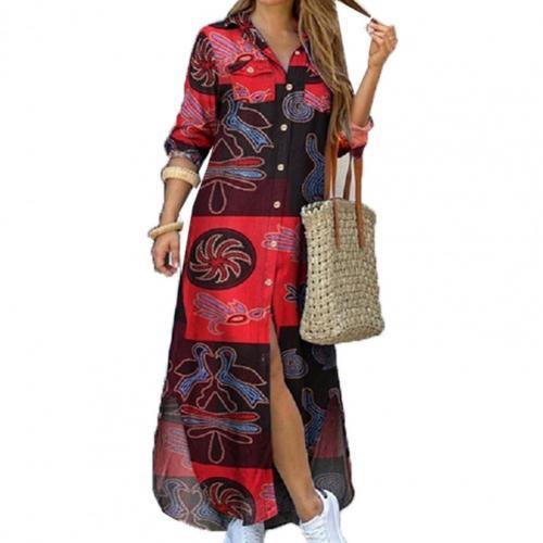 Single-breasted Printed Loose Maxi Shirt Dress InsStreet