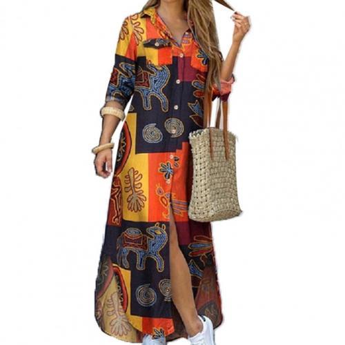 Single-breasted Printed Loose Maxi Shirt Dress InsStreet